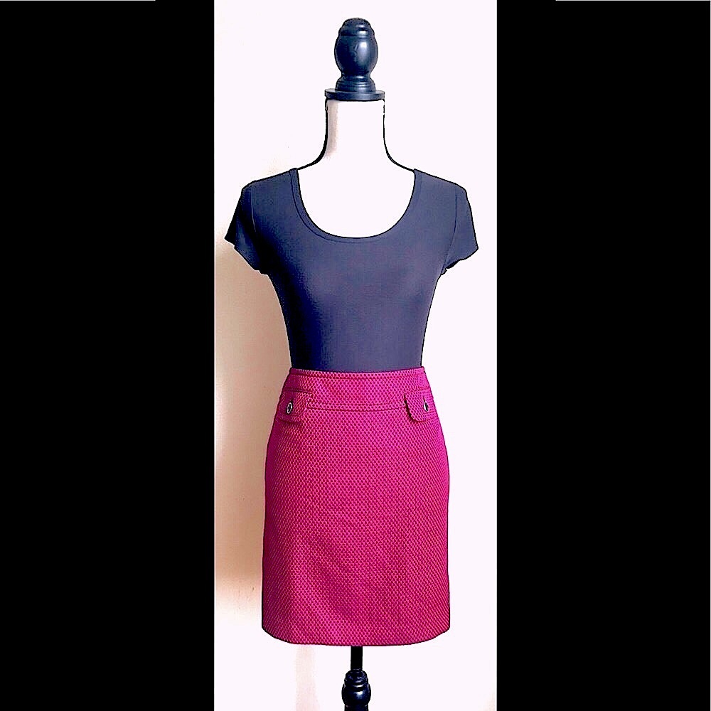 Pink & Black Pencil Skirt: Checker Pattern, Midi Knee Length, Sz. 8P